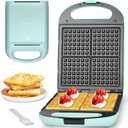 Baker’s Friend Belgian Waffle Maker, Square Waffle Iron, Waflera Electrica, Non Stick Cooking Plate, Classic & Multi Waffle Makers, 4Slice, Aqua