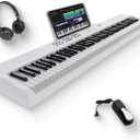 STRICH 88 Key Digital Piano Full Size Electric Keyboard with Semi-Weighted Sensitive Keys, Portable Electric Piano Set, Bundle with Sustain Pedal, Headphones, Music Rest, White, SEP-150S