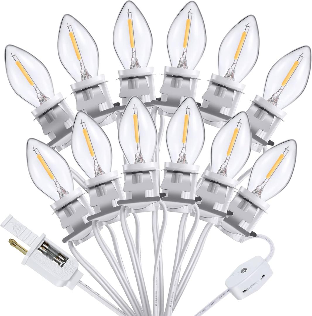 Meonum Accessory Cord with 12 LED Bulb, C7 Christmas Village Light Cord with Two Spare Fuse, Blow Mold String Lights with Switch, Xmas Decoration for Xmas Village Houses Salt Lamp