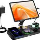 30W Foldable Fast Wireless Charger Stand for Multiple Samsung Device & Android, 6 in 1 Charging Station for Adjustable Tablet Stand with 7-Color Lights/Clock,Watch Charger Only for Galaxy Watch