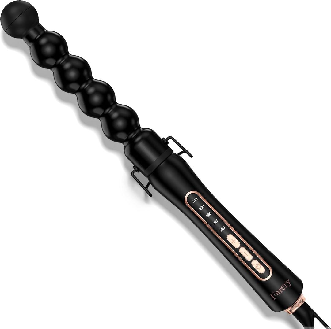 Farery Bubble Curling Wand for Long Hair - 32mm Ceramic Coated Springless Barrel for Defined Spiral Curls & Waves, Smooth Shine, Includes Heat Resistant Glove, 5 Temp Settings, Dual Voltage