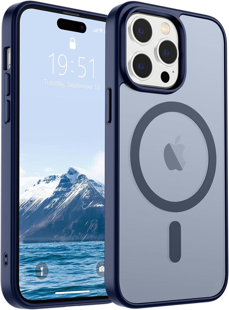 SUPFINE Magnetic for iPhone 14 Pro Case (Compatible with MagSafe) (Military Grade Drop Protection) Translucent Matte Shockproof Phone Case,Navy Blue