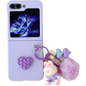 for Samsung Galaxy Z Flip 5 Case,Flip 5 Phone Case Cute Cartoon Phone Charm Design,Frosted PC Back Soft Silicone TPU Bumper Girly Cover with Ring Holder for Girls Women for Samsung Flip 5 Purple (Purple Rabbit)