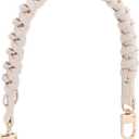 PH PandaHall Braided Purse Strap, 1pc 44.7cm/17.6" PU Leather Handbag Handle with Swivel Clasps Short Purse Strap Replacement Clutch Bag Handle for Women Handbag Tote Bag Purse Making, Floral White