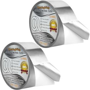 2PCS Premium Aluminum Foil Tape, Silver Metal Duct Tapes (2" x65Feet,3.9mil) with Adhesive Backing, High Temperature Heavy Duty Insulation Tape for Air Ductwork, Dryer Vents, HVAC, Sealing & Patching