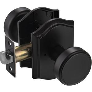 Black Door Knobs with Zinc Camelot Trim, Push Lock for Privacy Bath & Bedroom