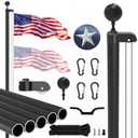 SKGPOLE 20FT Sectional Flag Pole Kit, Extra Thick Heavy Duty Aluminum Flagpoles for Outside House Inground with 3'*5' American Flag and Black Ball Topper for Residential or Commercial Use, Black