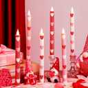 Honoson 6 Pcs Heart Glitter Flameless Taper Candles 10.6 Inch Valentines Day Candles Battery Operated LED Candlesticks for Valenties Wedding Bridal Birthday Baby Shower Party Dinner Table Home Decor