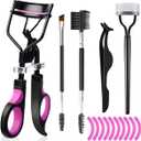 Eyelash Curlers Eyebrow Brush Kit for Women w Lash Curler, Eyelash Comb Seperator, Mascara Brushes, Eyelash Extension Tweezers, Angled Eyebrow Brush and Comb, 10 Silicone Refills Pads for Lash & Brow