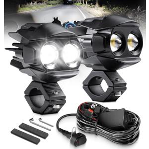 Motorcycle Fog Lights LED Kit Auxiliary Driving Lights with Switch Wiring Harness Brackets 50W Hi-Low Combo Beam for R1200GS Adventure Touring Cruiser Sport Motorcycle E-bike ATV UTV Trike