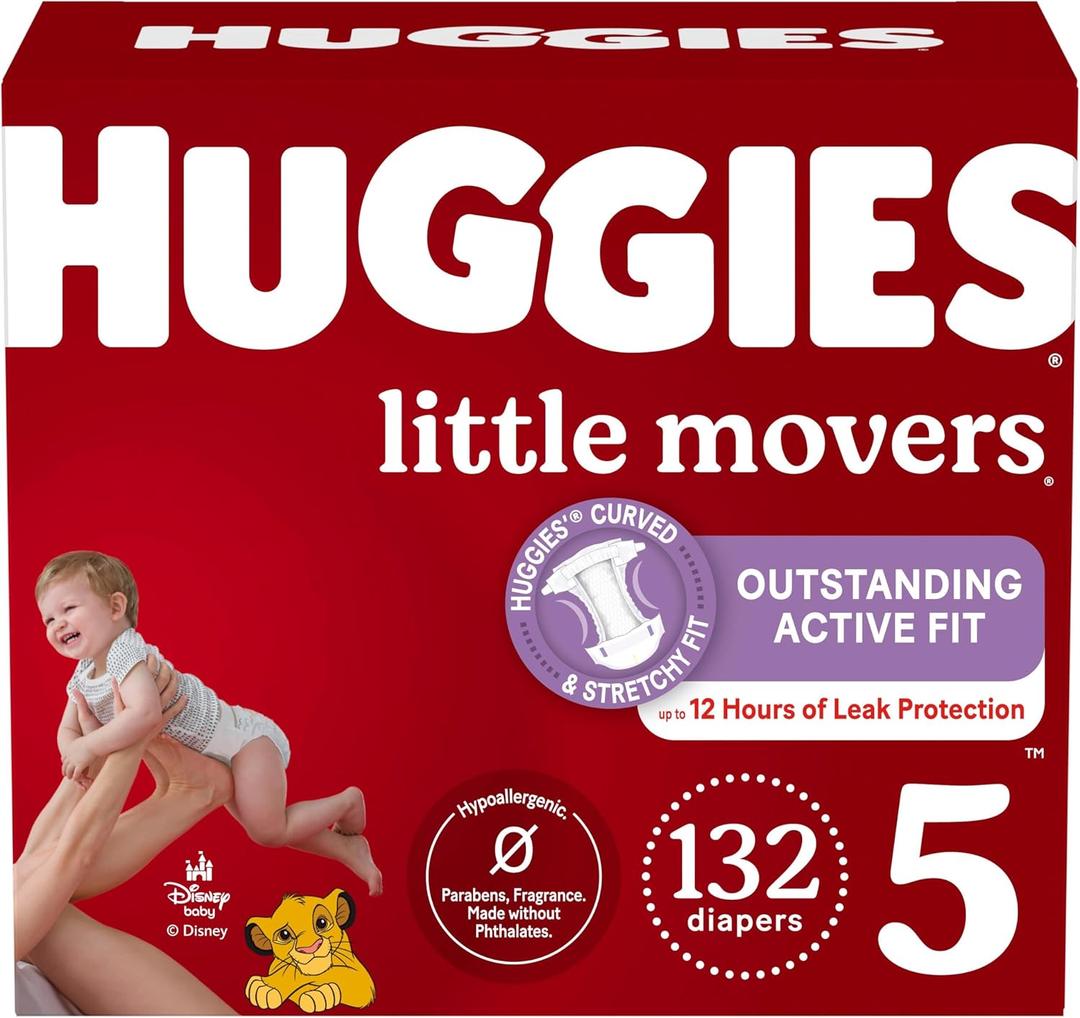 Huggies Size 5 Diapers, Little Movers Baby Diapers, Size 5 (27+ lbs), 132 Count (2 Packs of 66)
