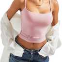 SUUKSESS Women Double Line Square Neck Tank Top Summer Y2K Going Out Basic Cami Shirt (Pink, S)