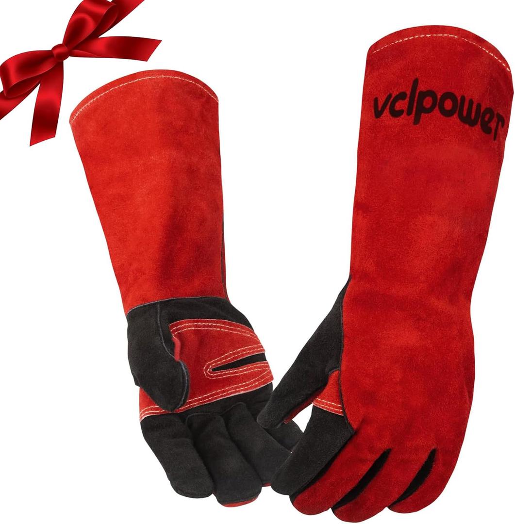 Fireplace Welding Gloves Fire Heat Resistant16IN 932F Fireproof Leather for Fire Pit Wood Stove Campfire Furnace BBQ Baking,Grill Oven Stick Mig Tig Gear Birthday Christmas Gift for Man L