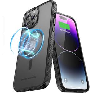 UNBREAKcable Magnetic Case for iPhone 14 Pro Max, [Compatible with MagSafe] [Military Grade Shockproof] [Non-Slip] Translucent Matte Back& Soft Silicone Airbag Bumper for Apple 6.7inch  Black (iPhone 14 Pro Max-Translucent Black)
