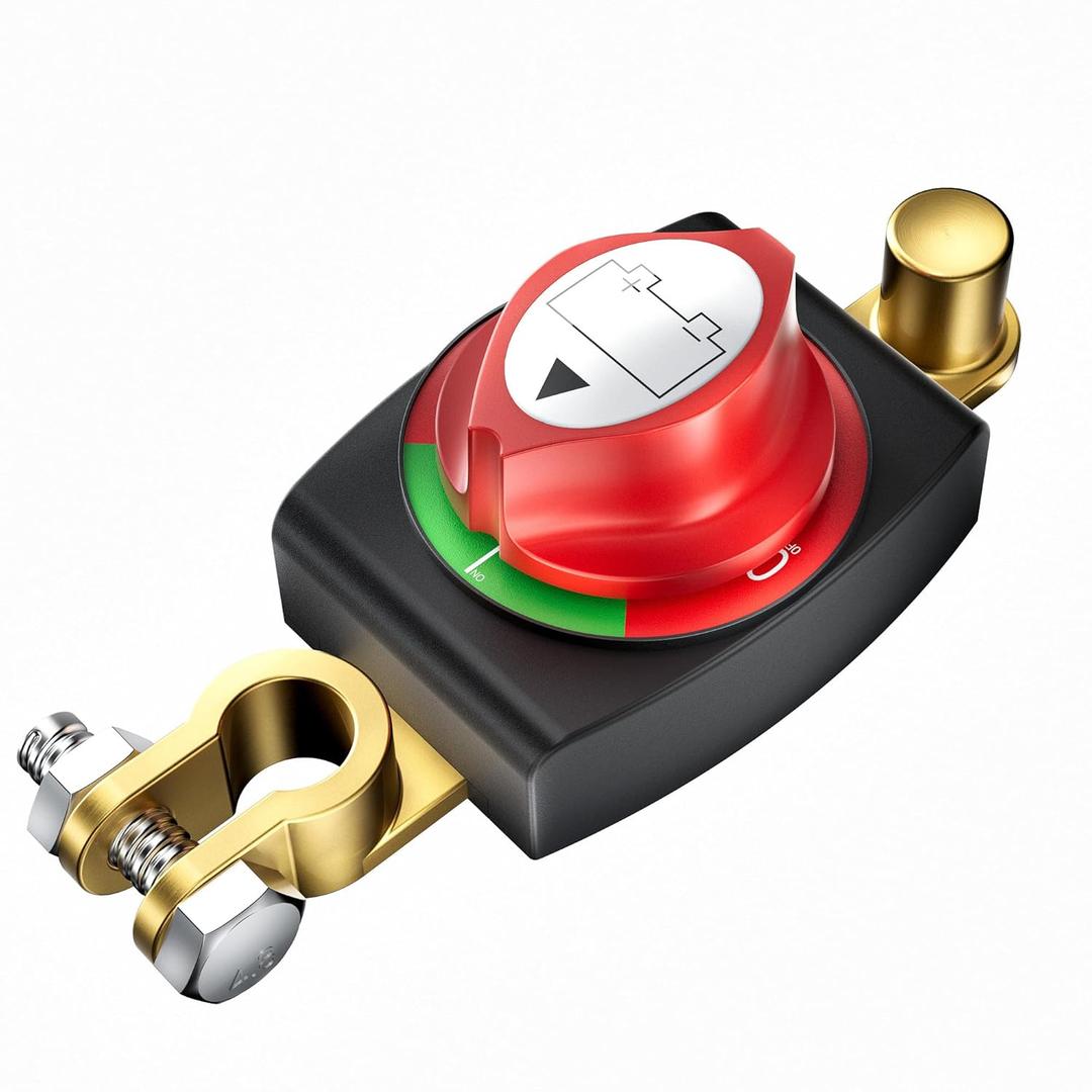 Top Post Battery Disconnect Switch  12V and 48V Master Power Cut Off Switch for Car, RV and Vehicle (On/Off, SAE Negative Battery Terminal Connection)