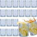 Qinyoung 24 Plastic Vintage Drinking Glasses 8.5oz Stemless Retro Embossed Wine Glasses Shatterproof Reusable Cups for Baby Shower Wedding Reception Grand Event Party (Blue)