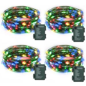 4 Pack Fairy Lights Battery Operated, 16.4 Ft 50 LED Starry Fairy Lights with Auto Timer Dark Green Copper Wire Twinkle Lights for Wedding Bedroom Christmas (Multicolor)