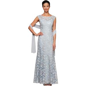 Alex Evenings Women's Long Sleeveless Mother of The Bride Dress with Shawl (Petite and Regular Sizes) (12, Light Blue Lace)