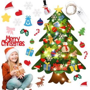 Felt Christmas Tree Set, 3.2ft Wall Hanging DIY Christmas Tree with LED Light Strings Detachable Ornaments DIY Felt Tree Craft Kits for Xmas Gifts Home Door Decoration