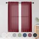OWENIE Sheer Curtains, Sheer Curtains 63 inch Length 2 Panels Set, Rod Pocket Voile Fimly Sheer Drapes for Living Room/Bedroom, 2pcs, Each 42" W x 63" L, Burgundy