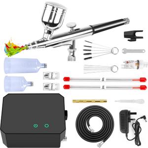 40PSI Airbrush Kit with Compressor, High Pressure Air Brush Gun Kit Handheld Portable Air Brush Ideal for Nails Art, Cake Decor, Makeup, Model Painting