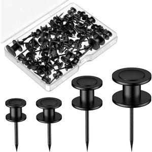 Uniclife 60 Pcs Thumb Tacks, Double Headed Picture Hangers, 4 Size Push Pins for Wall, Picture Hanging Nails, Long Wall Hooks for Pictures Photo Frame Tapestry and Decor, Black