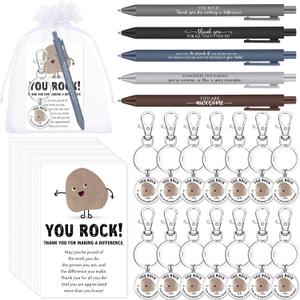15 Sets Valentines Thank You Gifts You Rock Pens Keychains with Cards Bags Positive Employee Appreciation Gifts for Coworker Team, 5 Styles