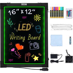 VEVOR LED Message Writing Board, 16"x12" Illuminated Erasable Lighted Chalkboard, Neon Effect Menu Sign Board, Drawing Board with 8 Fluorescent Chalk Markers and Remote Control, for Home Wedding Shop