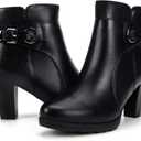 mysoft Women's Zipper Booties Chunky Stacked Heel Ankle Boots Buckle Strap Ankle