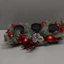 27.5-Inch Christmas Table Centerpiece with Candle Holders, Red Berries, and Pine Cones