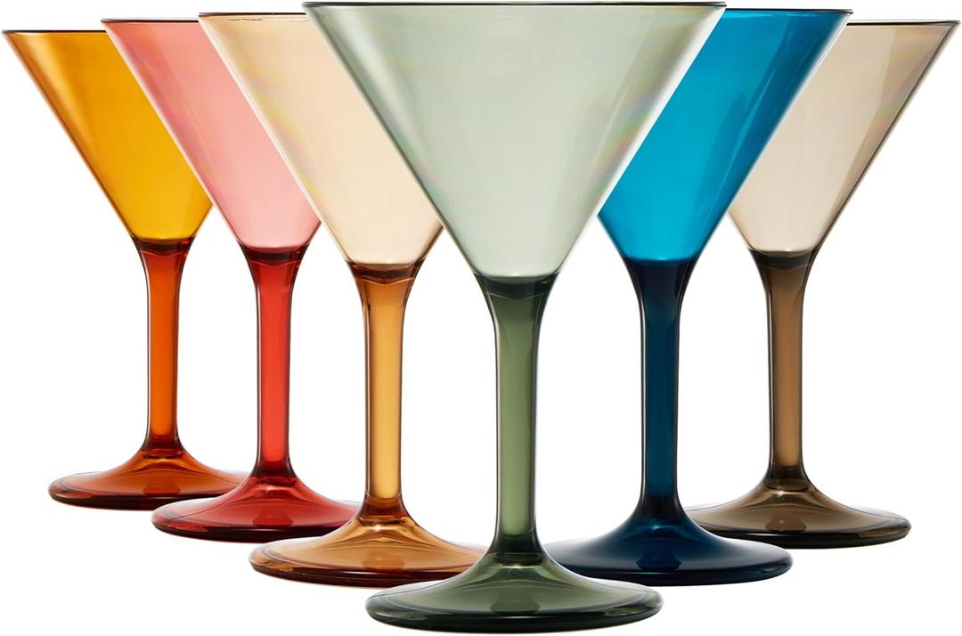 European Style Plastic Crystal Glasses , Unbreakable Martini , Cocktail |Set of 6| Shatterproof Acrylic 100% Tritan Drinkware, Colored BPA-free , Reusable, Outdoor, Pool & Indoor, Dishwasher Safe 10oz