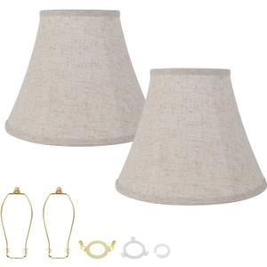 Octagonal Lampshade Set, 2-Piece, Oat-Colored Linen with Bamboo Joints, 6.7x13x10 Inches, E14/E26 Base Compatible (Oatmeal)