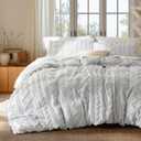 Bedsure Boho Duvet Cover Queen Size, Soft & Comfortable Elegant Design Boho Bedding for Decoration, Machine Washable Comforter Cover for All Seasons,Includes 1 Duvet Cover & 2 Pillow Shams,Light Grey (Queen (90" x 90"))