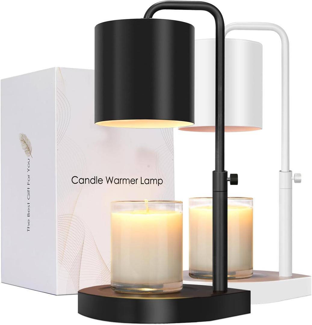 Candle Warmer Lamp Adjustable Height Dimmable with Timer Large Jar Candles Compatible - No Flame Scented Wax Warmer with 2 Bulbs - Mothers Day Gift - Black