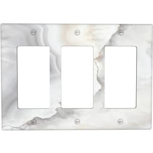 White Grey Marble Light Switch Cover Decorative Gray Marble Modern 3 Gang Triple Rocker Wall Plate Switch Plate Covers Electrical Outlets Faceplate for Kitchen Bathroom Bedroom 6.57" x 4.65"