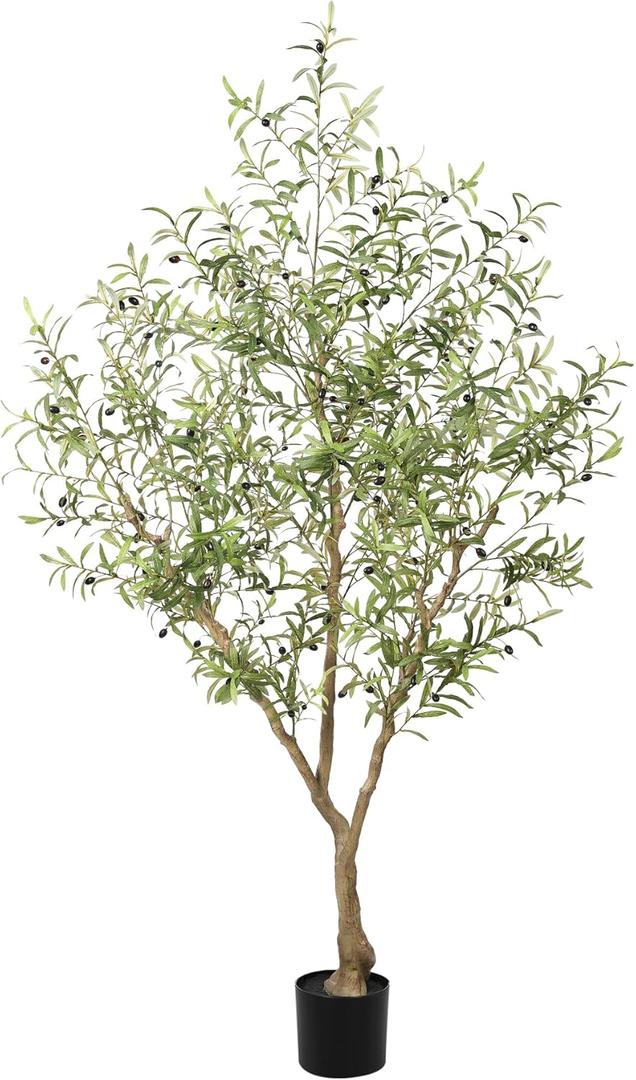 LYERSE Olive Trees Artificial Indoor - Faux Olive Tree 7ft with Large Olive Branches and Lifelike Fruits - Artificial Olive Tree for Modern Home Office House Living Room Decor