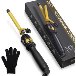 DAN Technology 1/2 Inch Thin Curling Iron for Corkscrew Curls, Tourmaline Ceramic Small Hair Curler with 180F430F Adjustable Temperature, Fast Heating, Dual Voltage, Auto Shut-Off, Black & Gold