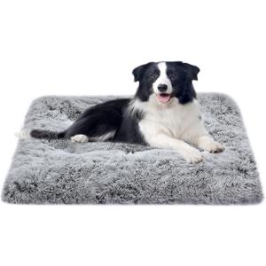 Dog Bed for Large, Medium, Small Dogs Breeds,Soft and Comfortable Dog Bed Mats, Washable Plush Dog Cage Mat, Deluxe Plush Anti-Slip Pet Beds Mats, Fluffy Kennel Pad, Grey 40 X 28 in (40"L x 28"W x 4"Th)
