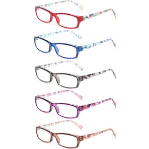 Kerecsen Reading Glasses 5 Pairs Fashion Ladies Readers Spring Hinge with Pattern Print Eyeglasses for Women (Multicolor, 2.0, x)