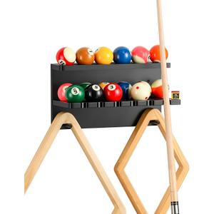 Wall Mount Billiard Balls Rack- Hardwood Billiard Balls Holder & 6 Pool Stick Holder for Cues Sticks Storage Pool Table Accessories Equipment Organizer (Black)