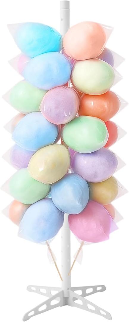 Adjustable Cotton Candy Stand with 48 Holes, Plastic Floor Display Rack for Cotton Candy Cones, Cake Pops & Treats, Party Stand for Wedding, Birthday, Baby Shower, Christmas Decorations, 5.25 FT Tall