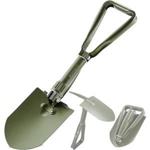 REDCAMP 23" Military Folding Camping Shovel w/Cover,Portable Shovel with High Manganese Steel, Tactical Entrenching Tool Tri-fold Handle Shovel for Camping Hiking Sand Mud Snow Beach, Green 2.5Lbs