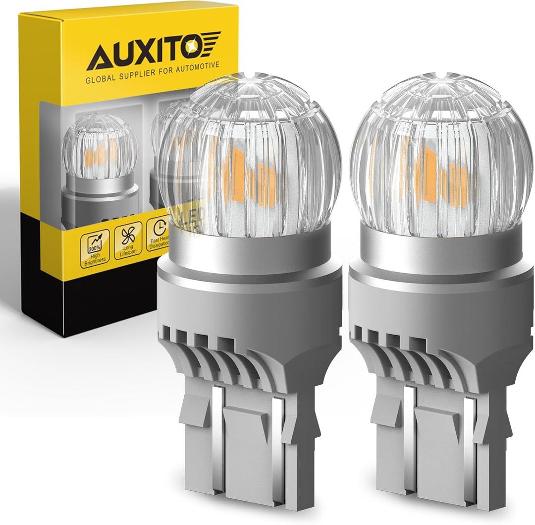 AUXITO Upgraded 7443 LED Bulbs Turn Signal Lights Amber Yellow 400% Brighter, 7440 7444 7441 W21W LED Amber Lights for Blinker Signal Lights, Parking Light, Side Marker Light, Pack of 2