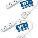 DEWENWILS 1FT 360 Rotating Flat Plug Extension Cord, 3 Prong Thin Power Strip, 16/3C 13A/125V/1625W, Rotating Plug for Indoor Narrow Space, SJT-3, ETL Listed, White, 2 Pack