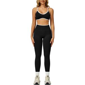 ABOCIW Womens 2 Piece Workout Sets Seamless Color Block Sports Bra Scrunch Butt Lifting High Waist Leggings Gym Set (Small, Black)
