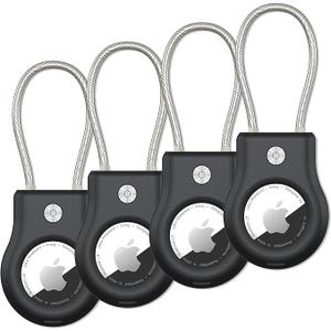 SCALLOP Airtag Holder with Wire Cable, Secure Lock Airtag Keychain,360°Protective Air Tag Case for Keys, Key Chain,Luggage Compatible Apple Air tag (4 Pack)