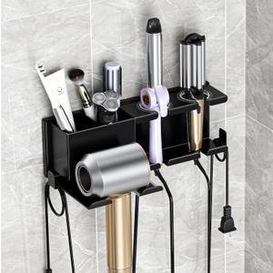 Hair Dryer Holder, Hair Tool Organizer, Blow Dryer Hanger Wall Mount for Dryer Hook, Bathroom Space-Saving Blow Dryer Organizer, Curling Irons Storage Wall Mounted (Black)