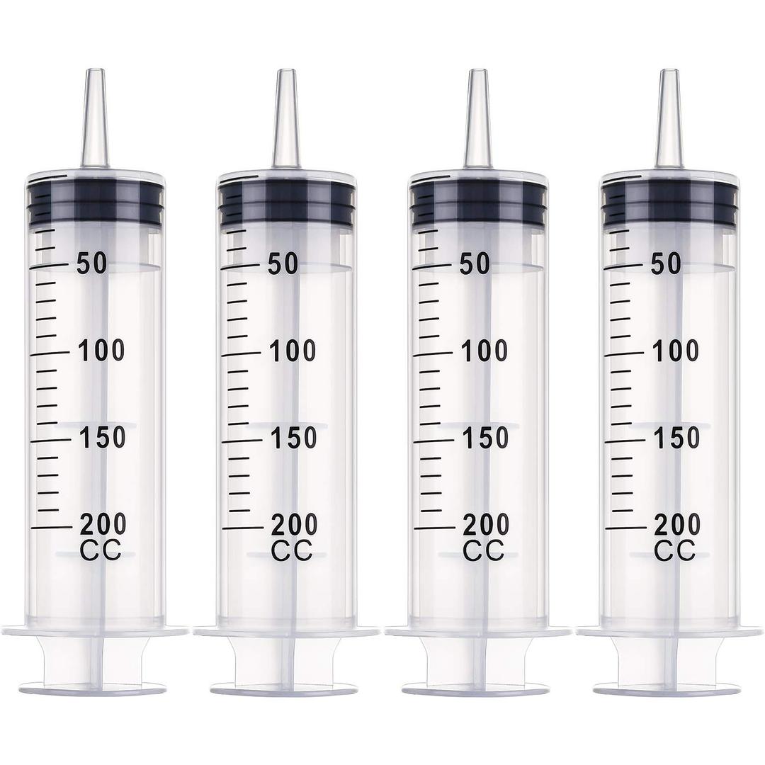 Frienda Large Plastic Syringe 4 Pack Measuring Syringe Tools Dispensing Multiple Uses(200 ml)