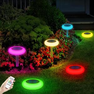 Colorful Solar Colorful Solar Lights Outdoor, Color Changing Solar Lights with Remote, Colorize Pathway Lights Solar Garden Lights for Landscape Walkway Patio Yard Pool (6pack)