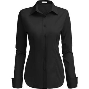 HOTOUCH Womens Stretch Basic Button Down Shirt Long Sleeve Slim Fit Dress Shirts Solid Work Office Blouses Top, XXL